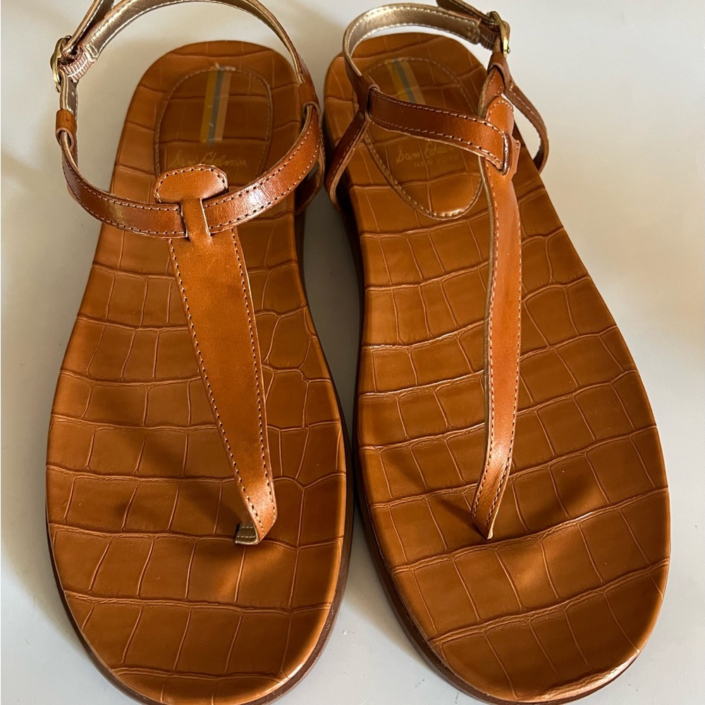 Sam Edelman Brown Leather Naomi Thong Sandals with Ankle Strap - Size 8